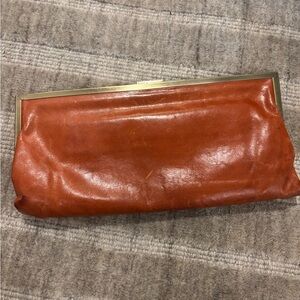 HOBO Orange Leather Clutch with Gold Frame